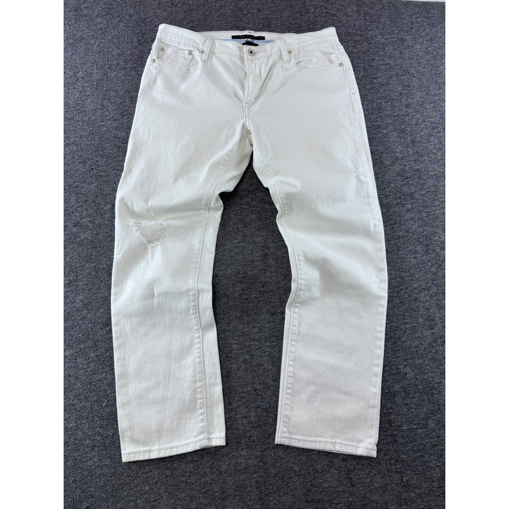 Levis White Boyfriend Jeans Womens Size 10 Medium Distressed Straight Leg Denim